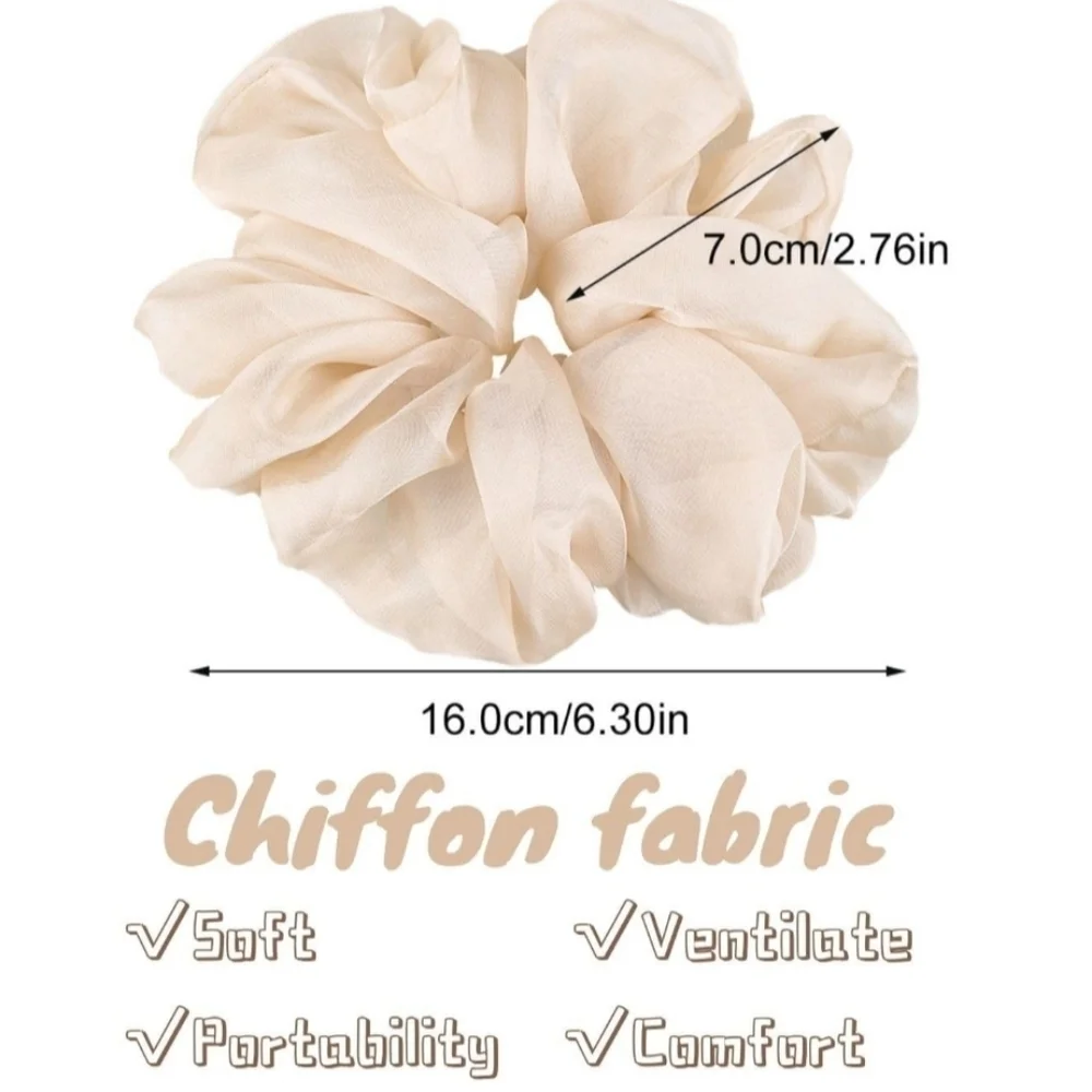 Bundle of 5 Oversized Chiffon Fabric Cream Hair Scrunchie